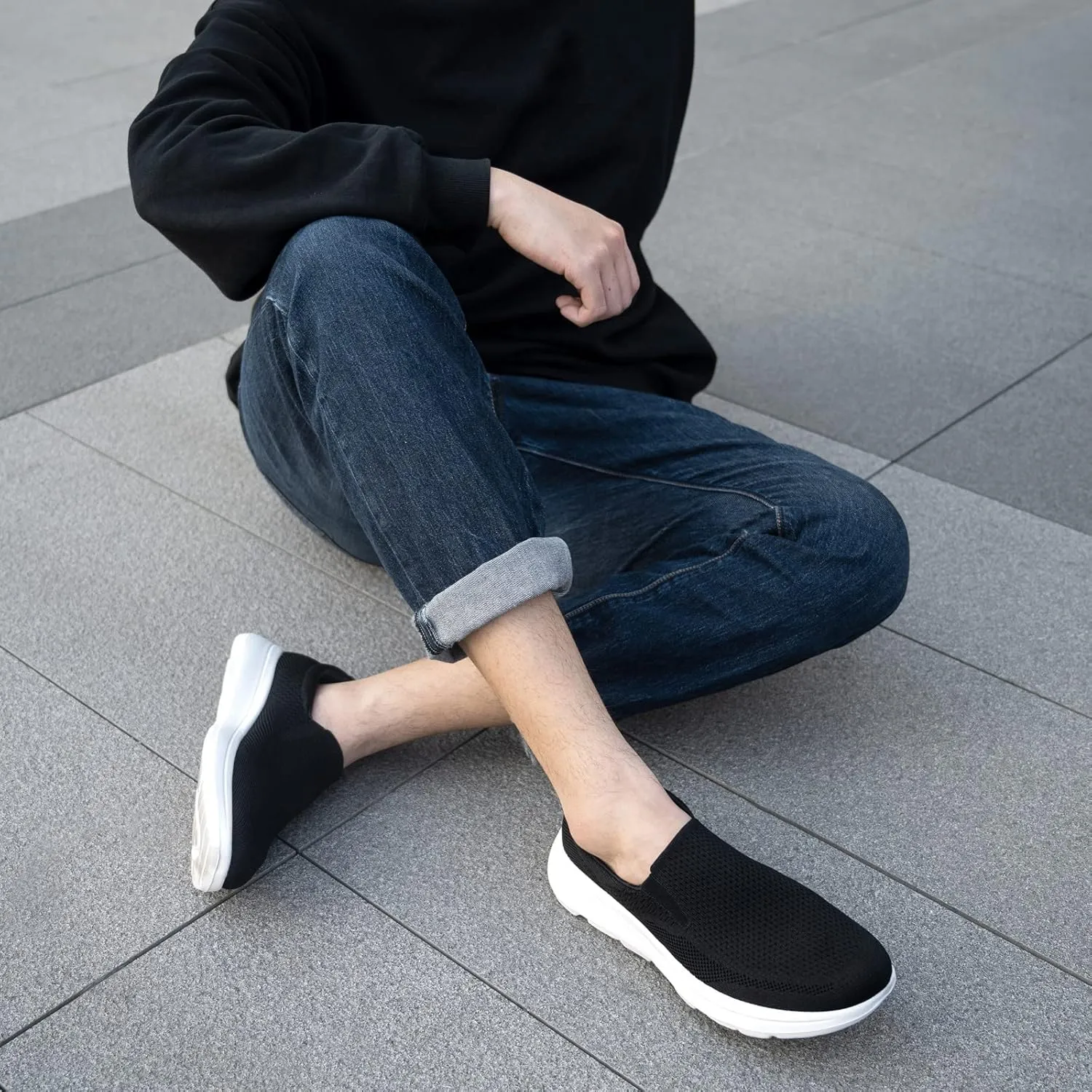 poemlady Men's Casual Slip on Walking Loafer Shoes -Mesh Tennis Work Sneakers