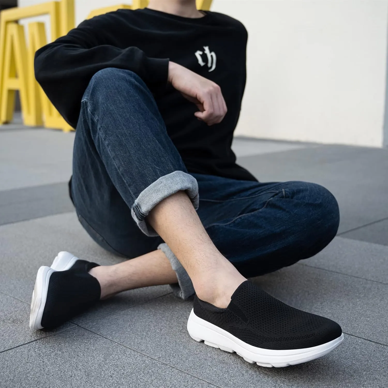 poemlady Men's Casual Slip on Walking Loafer Shoes -Mesh Tennis Work Sneakers