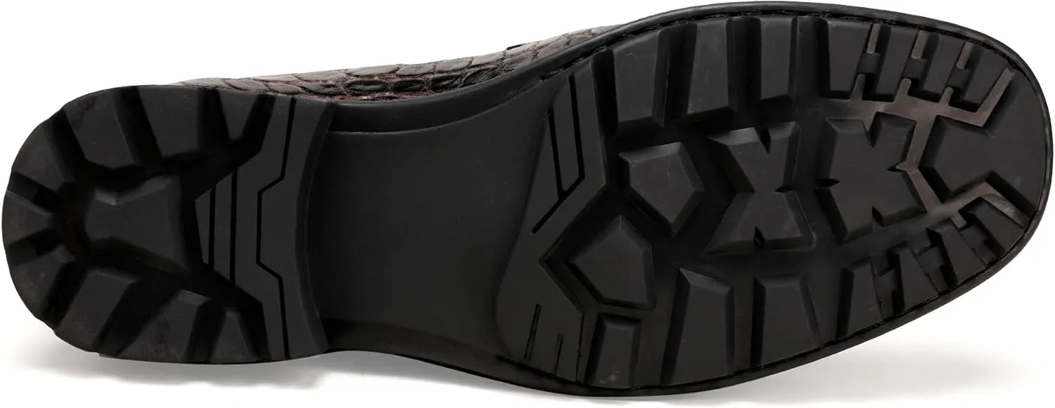 Premium Leather Tassel Loafer for Men, Classic Alligator Printed Thick Sole Dress Loafers Shoes for Mens