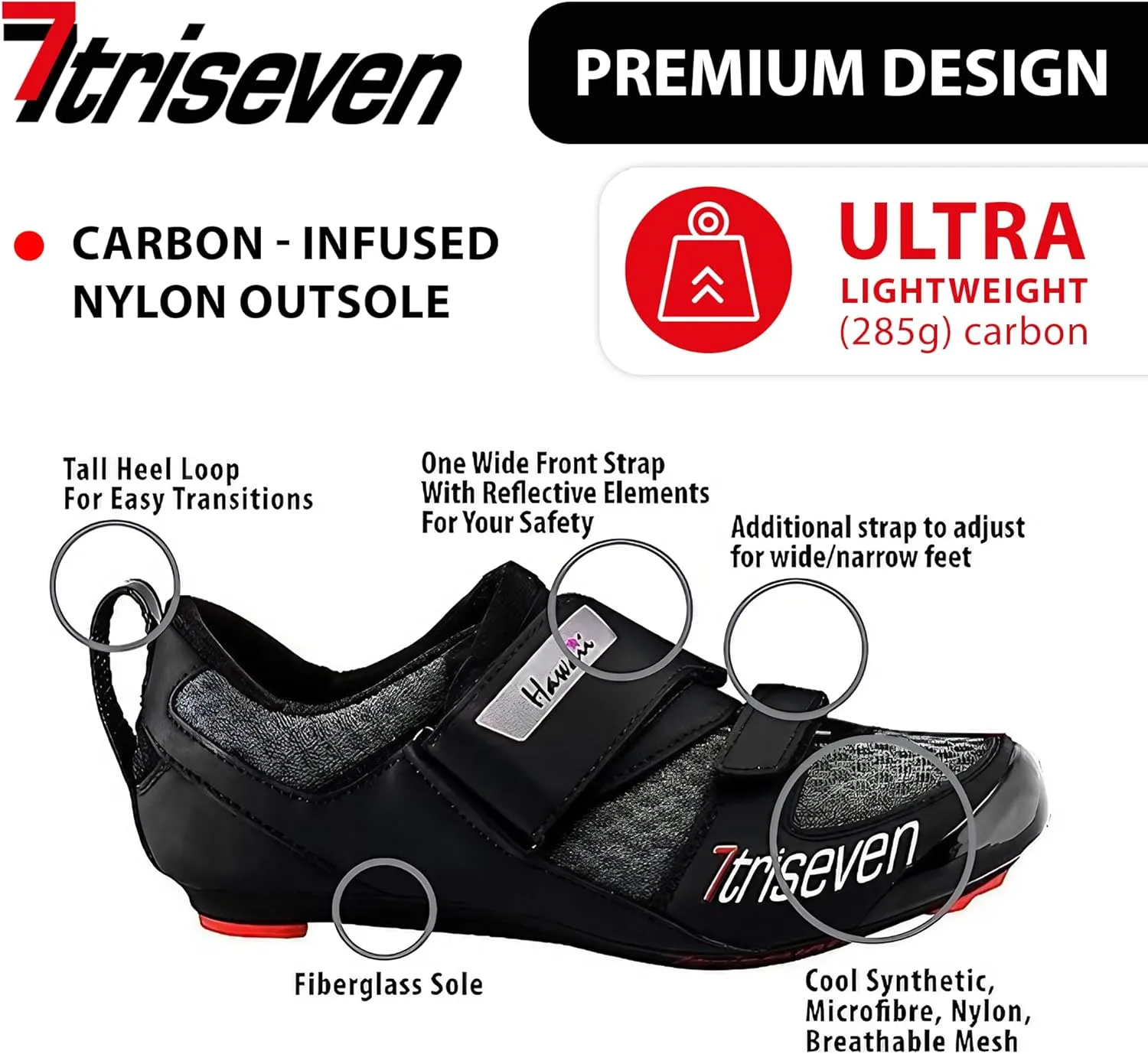 Premium Nylon Triathlon Cycling Shoes | Lightweight, Unisex & Fiberglass Sole [Black] (USA