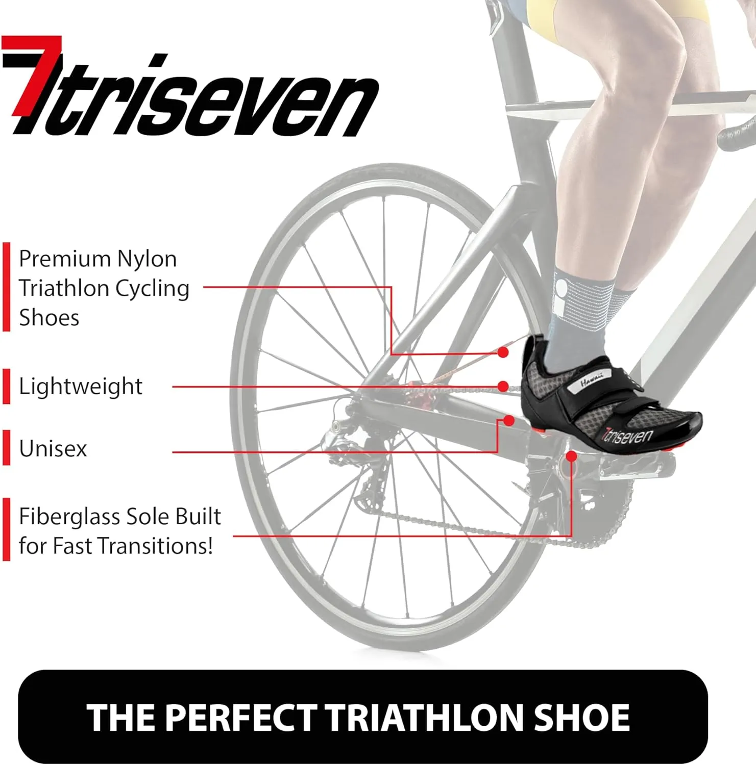 Premium Nylon Triathlon Cycling Shoes | Lightweight, Unisex & Fiberglass Sole [Black] (USA