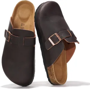 Project Cloud Mens Clogs - Full Grain Genuine Leather Memory Foam Clogs for Men Arch Support Cork Footbed - Non Slip Platform Mules (Brooklyn)