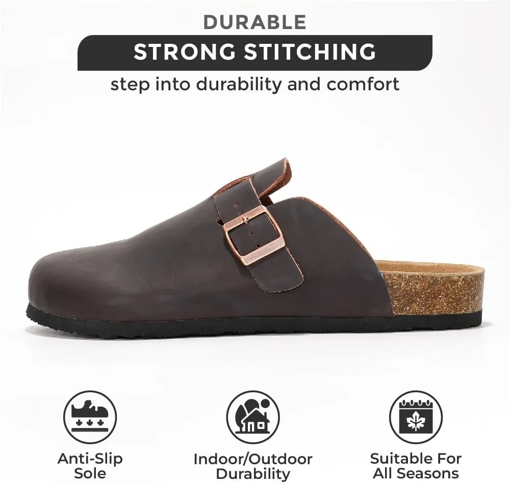 Project Cloud Mens Clogs - Full Grain Genuine Leather Memory Foam Clogs for Men Arch Support Cork Footbed - Non Slip Platform Mules (Brooklyn)