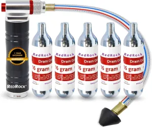 RedRock Gallo Drain Gun AC Drain Line Cleaner Tool, HVAC Air Conditioner Condensate Blaster Cleaning Kit with Flexible Hose Pipe, Includes 5 Unthreaded CO2 Cartridges