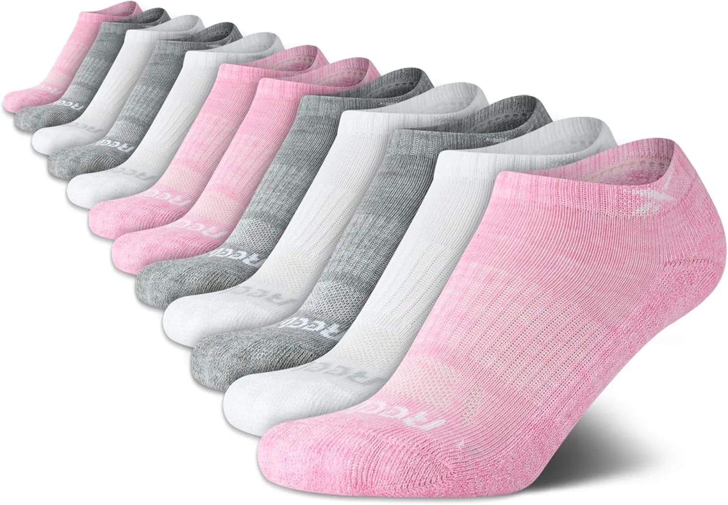 Reebok Girls' 12 Pack Performance Cushion Comfort No Show Socks - Breathable Active Socks for Girls (4-10) - Pink