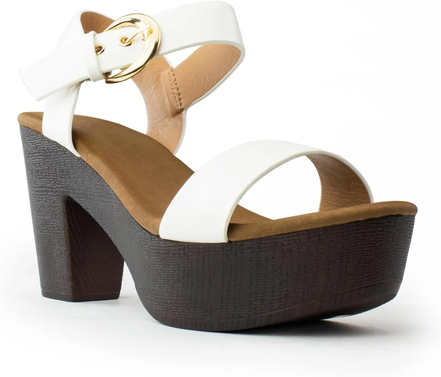 RF ROOM OF FASHION Women's Peep Toe Criss Cross Band Ankle Strap Platform Chunky Heel Mule Sandals