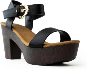 RF ROOM OF FASHION Women's Peep Toe Criss Cross Band Ankle Strap Platform Chunky Heel Mule Sandals