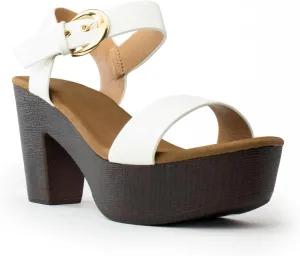 RF ROOM OF FASHION Women's Peep Toe Criss Cross Band Ankle Strap Platform Chunky Heel Mule Sandals