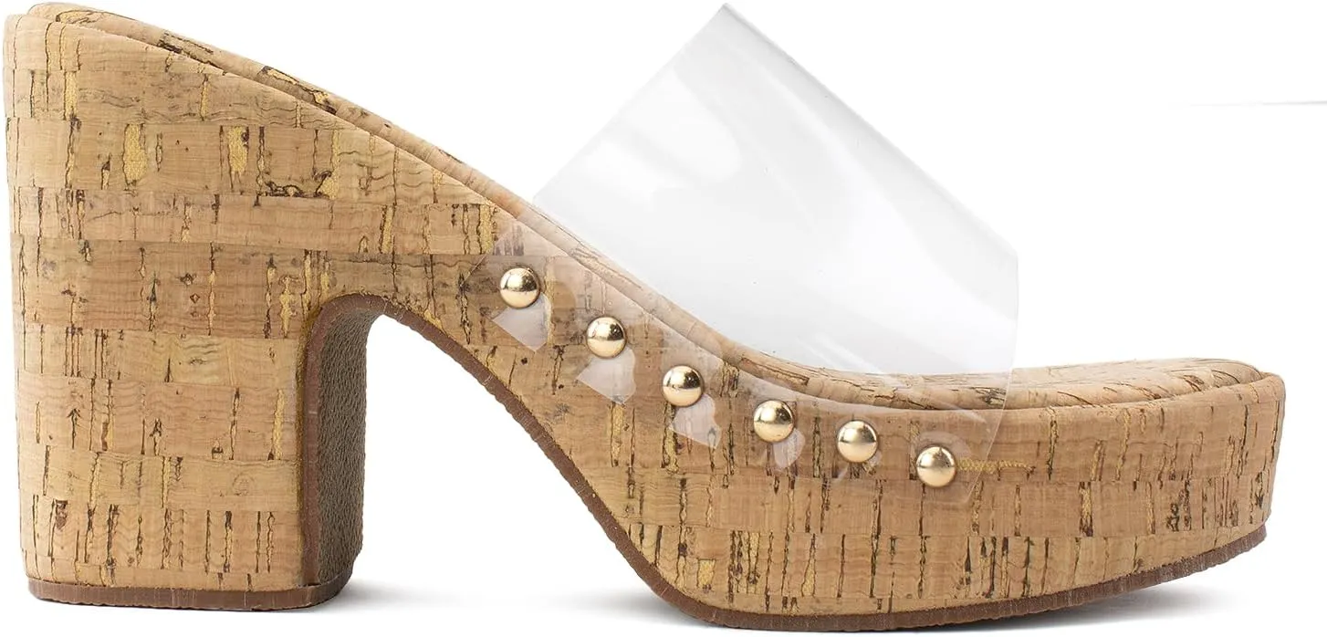 RF ROOM OF FASHION Women's Slip On Chunky Heel Peep Toe Mule Sandals