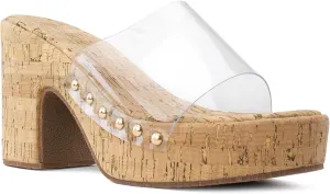 RF ROOM OF FASHION Women's Slip On Chunky Heel Peep Toe Mule Sandals