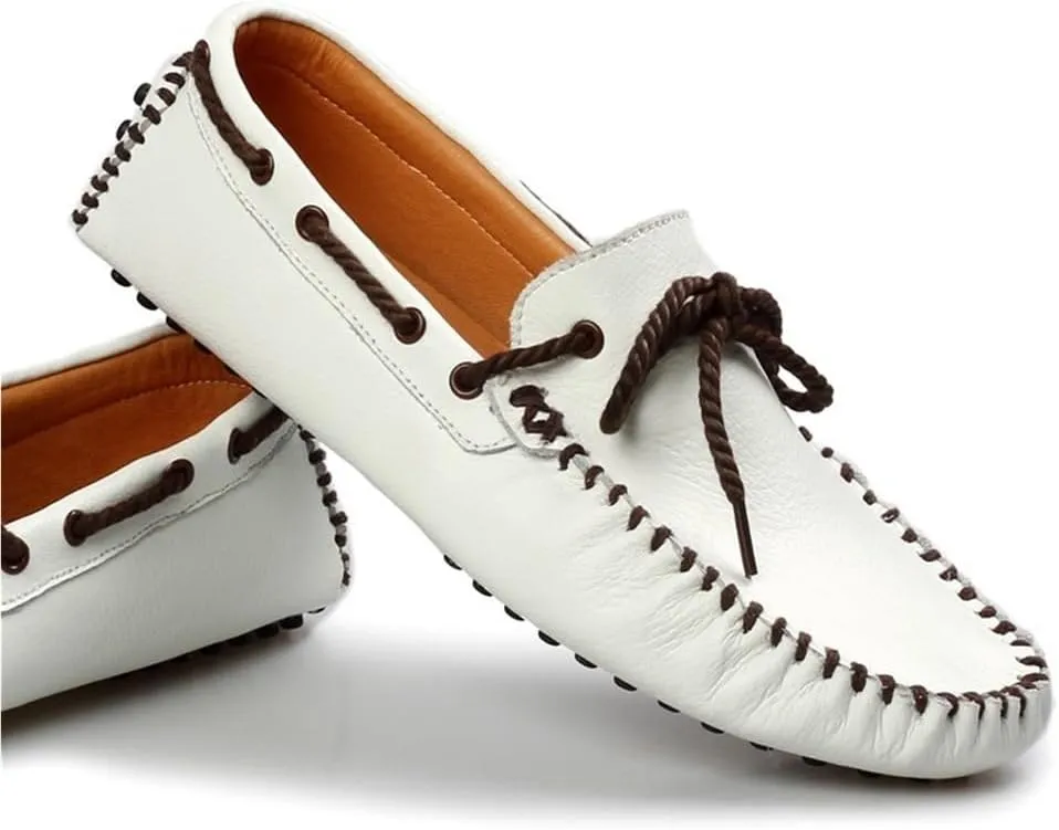 Round Toe Genuine Leather Mens Loafers Shoe Anti-Slip Lightweight Comfortable Flexible Classic Slip On