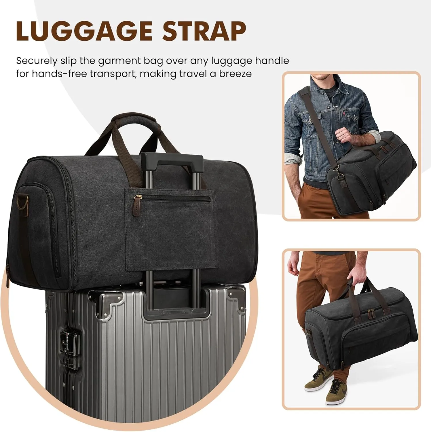 S-ZONE Carry On Garment Bag for Travel Convertible Garment Duffle Bag Suit Bags for Men Women Travel 2 in 1 Hanging Suitcase Business Travel Bag with Toiletry Bag, Black, 50l