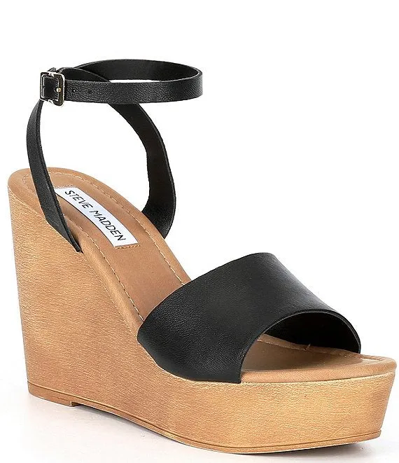 Sandals Platform Wedge Toe Welsh Strap Ankle Open Advanced technology Steve Madden Black Quick dispatch Leather
