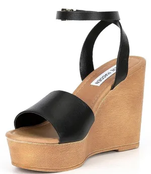 Sandals Platform Wedge Toe Welsh Strap Ankle Open Advanced technology Steve Madden Black Quick dispatch Leather