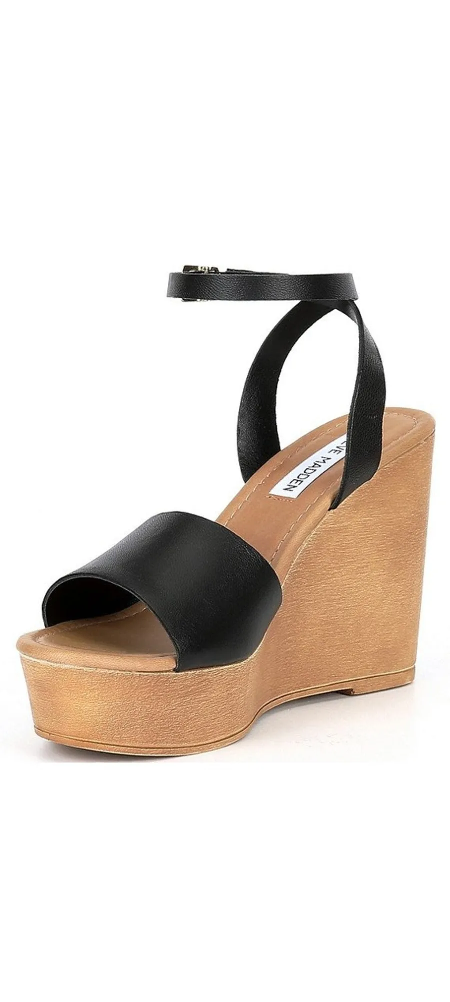 Sandals Platform Wedge Toe Welsh Strap Ankle Open Advanced technology Steve Madden Black Quick dispatch Leather