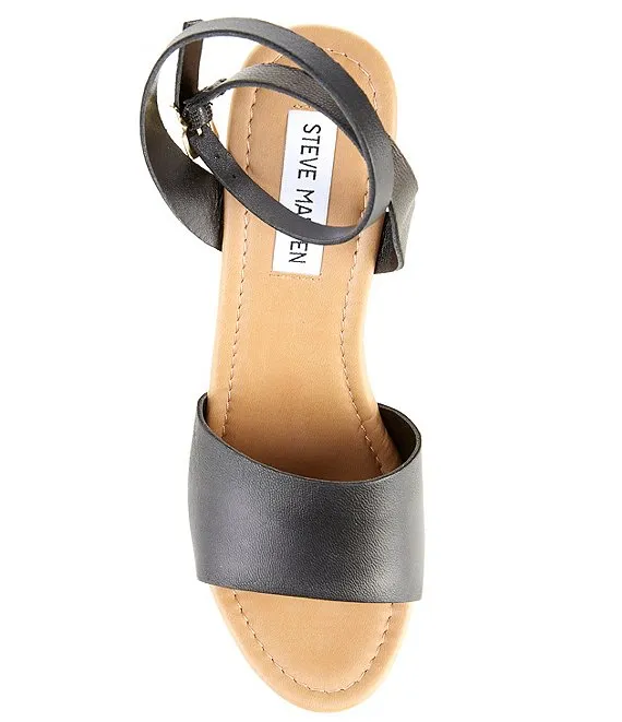 Sandals Platform Wedge Toe Welsh Strap Ankle Open Advanced technology Steve Madden Black Quick dispatch Leather