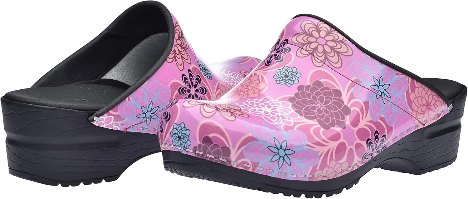 Sanita Inalo open clog, patent leather, original handmade, flexible leather clogs for women, anatomically shaped footbed with soft foam