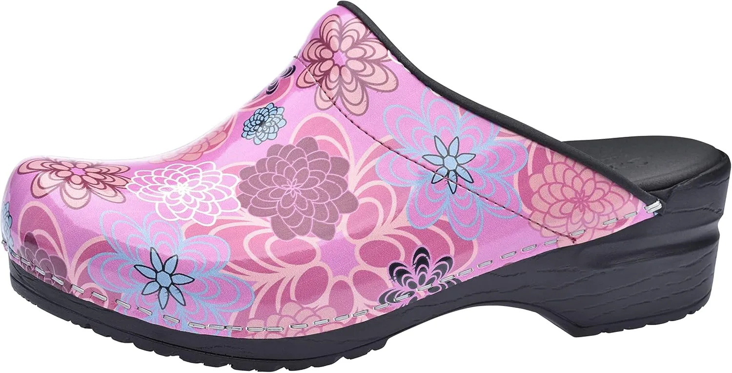 Sanita Inalo open clog, patent leather, original handmade, flexible leather clogs for women, anatomically shaped footbed with soft foam