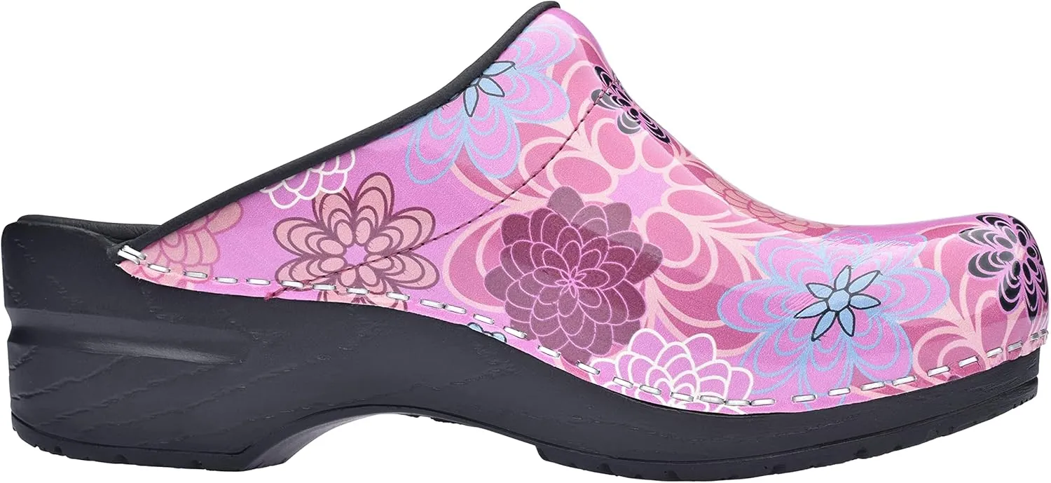 Sanita Inalo open clog, patent leather, original handmade, flexible leather clogs for women, anatomically shaped footbed with soft foam