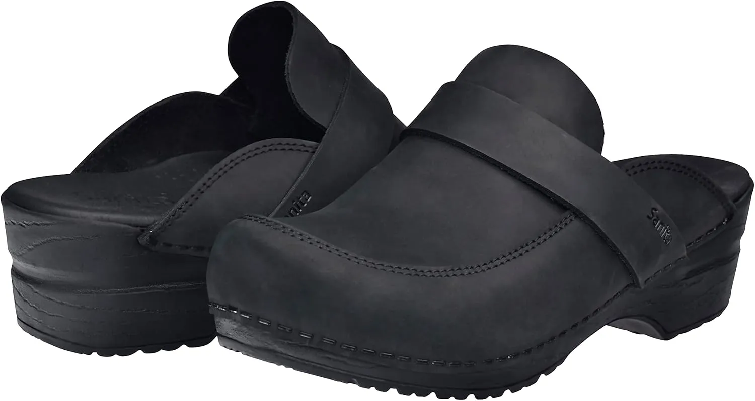 Sanita Knaus Open Clog, Original Handmade, Flexible Leather Clogs for Women, Anatomically Shaped Foot Bed with Soft Foam
