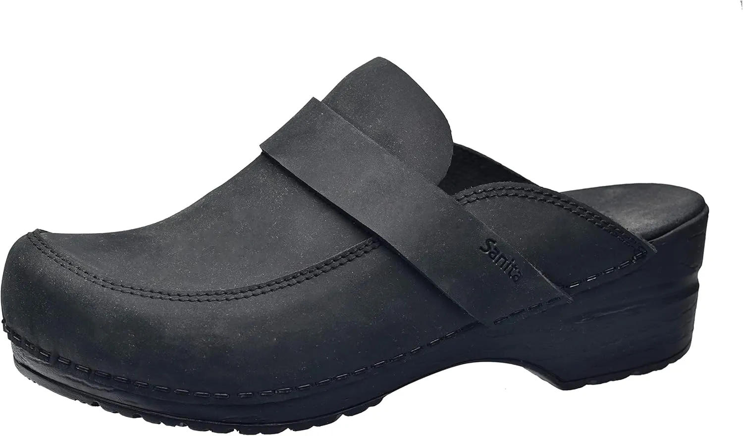 Sanita Knaus Open Clog, Original Handmade, Flexible Leather Clogs for Women, Anatomically Shaped Foot Bed with Soft Foam
