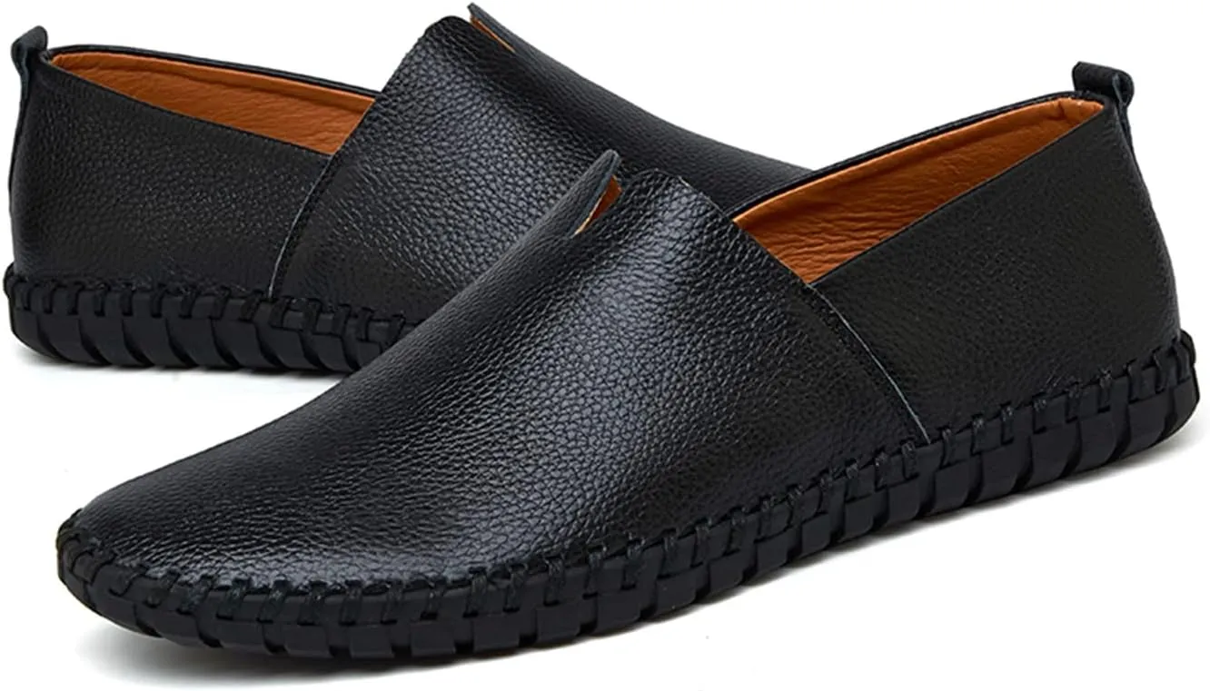Santimon Men's Leather Espadrille Slip-On Plain Toe Casual Dress Loafer Shoes
