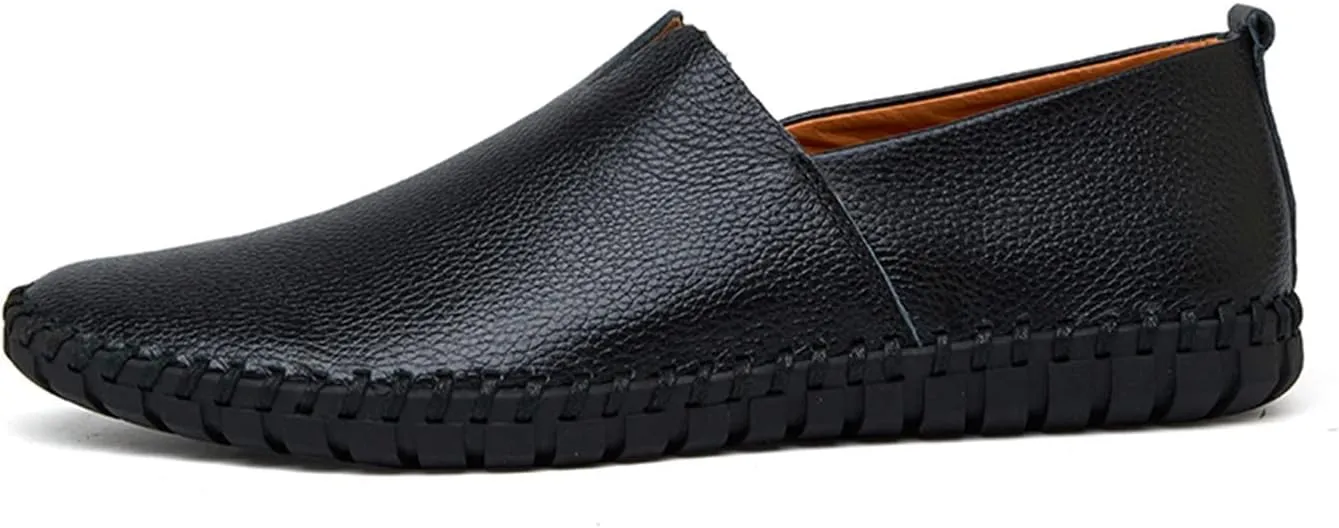 Santimon Men's Leather Espadrille Slip-On Plain Toe Casual Dress Loafer Shoes