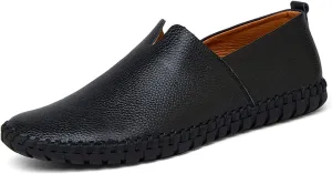 Santimon Men's Leather Espadrille Slip-On Plain Toe Casual Dress Loafer Shoes