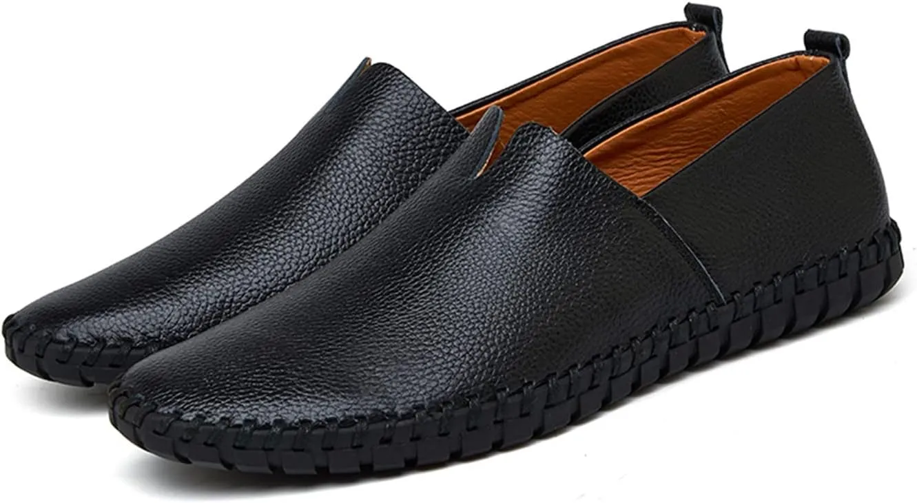 Santimon Men's Leather Espadrille Slip-On Plain Toe Casual Dress Loafer Shoes