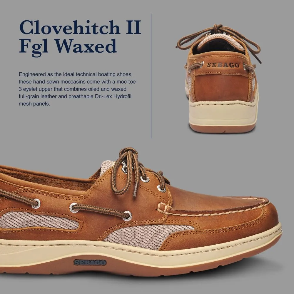 Sebago Clovehitch II FGL Waxed Boat Shoes - Leather Moccasins for Men with Breathable Mesh Panels, Anatomical EVA Midsoles, and Slip-Resistant Outsoles