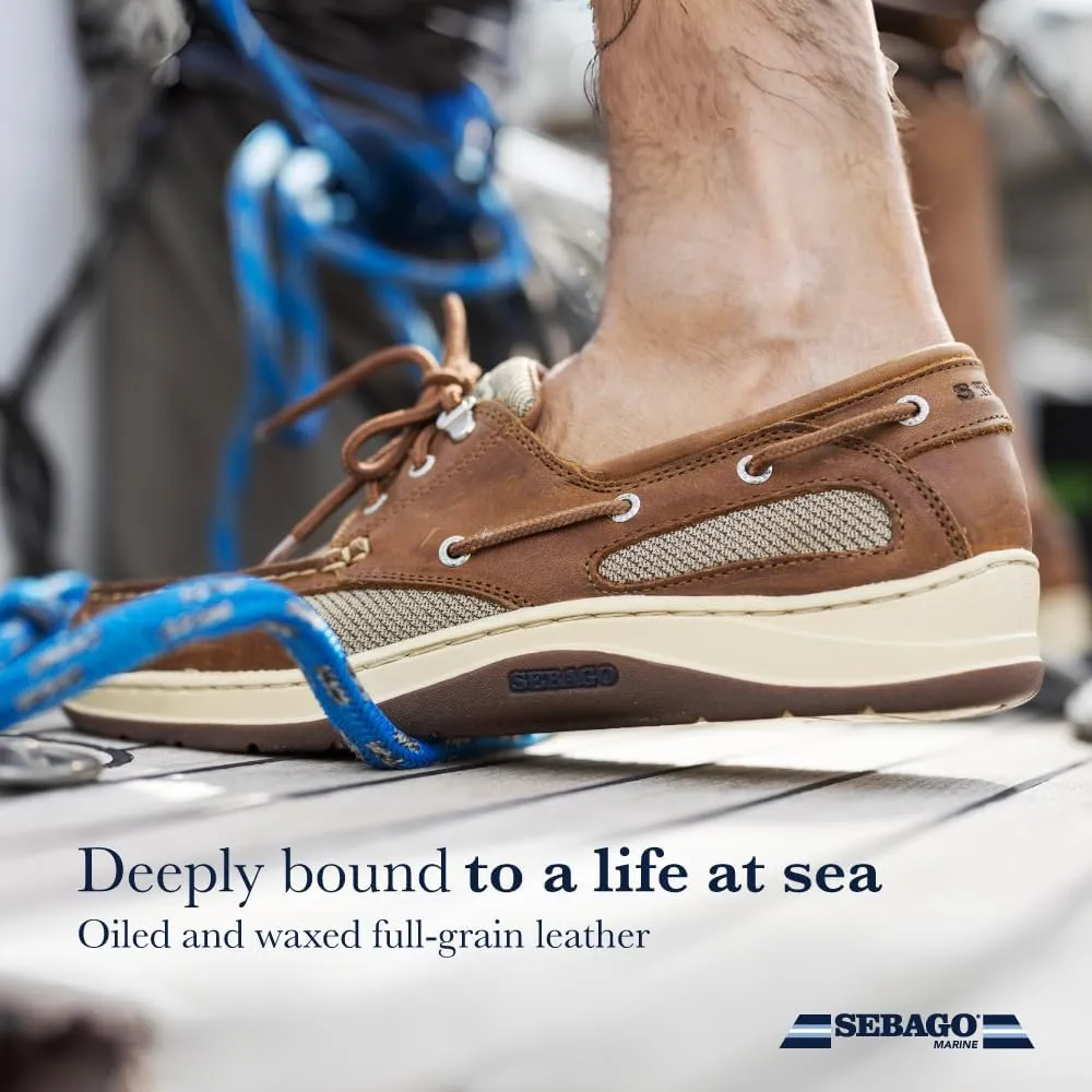 Sebago Clovehitch II FGL Waxed Boat Shoes - Leather Moccasins for Men with Breathable Mesh Panels, Anatomical EVA Midsoles, and Slip-Resistant Outsoles