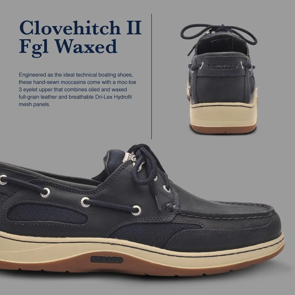 Sebago Clovehitch II FGL Waxed Boat Shoes - Leather Moccasins for Men with Breathable Mesh Panels, Anatomical EVA Midsoles, and Slip-Resistant Outsoles