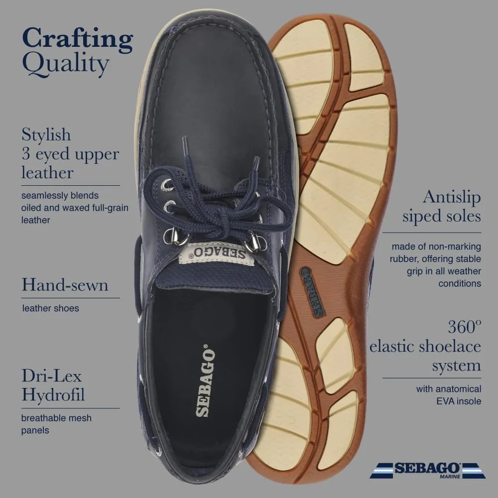 Sebago Clovehitch II FGL Waxed Boat Shoes - Leather Moccasins for Men with Breathable Mesh Panels, Anatomical EVA Midsoles, and Slip-Resistant Outsoles