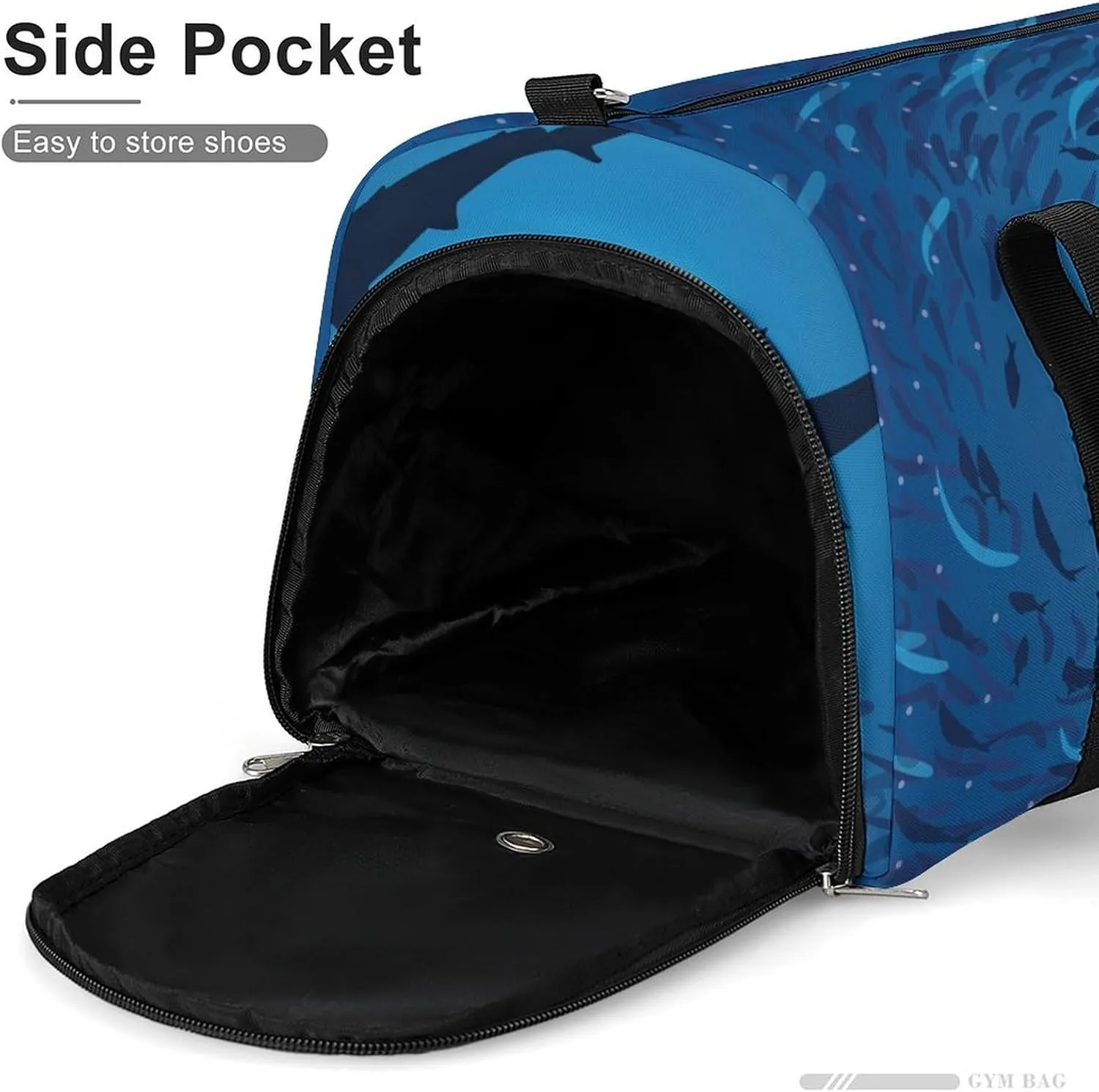 Shark Print Duffel with Shoe Compartment Lightweight Gym Bag for Women Men
