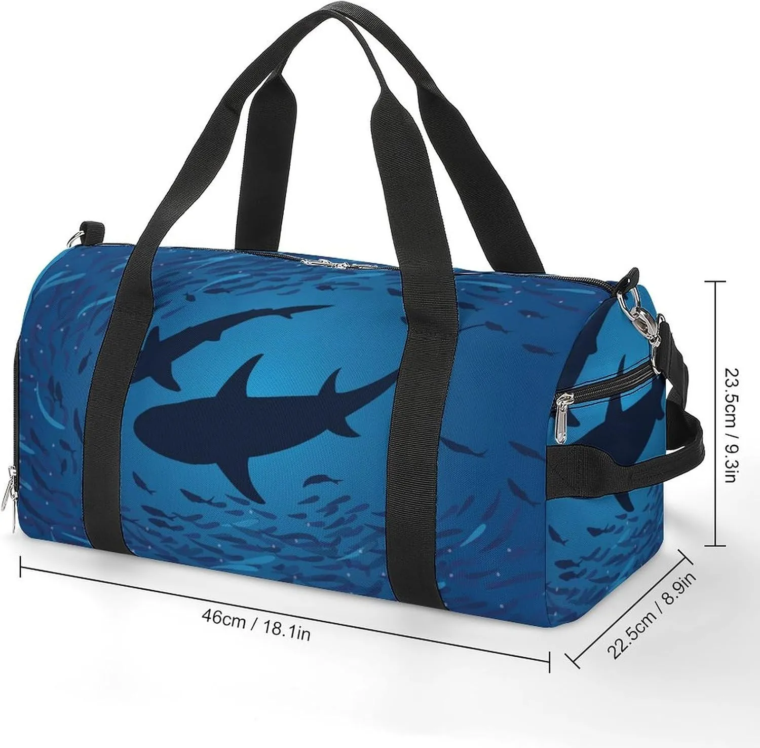 Shark Print Duffel with Shoe Compartment Lightweight Gym Bag for Women Men