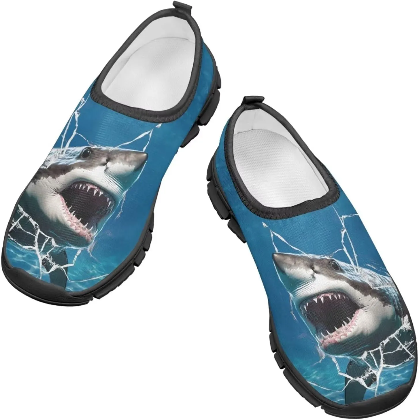 Shark Shoes for Boys Breathable Mesh Walking Sneakers Casual Flats Lightweight Slip on Tennis Shoe