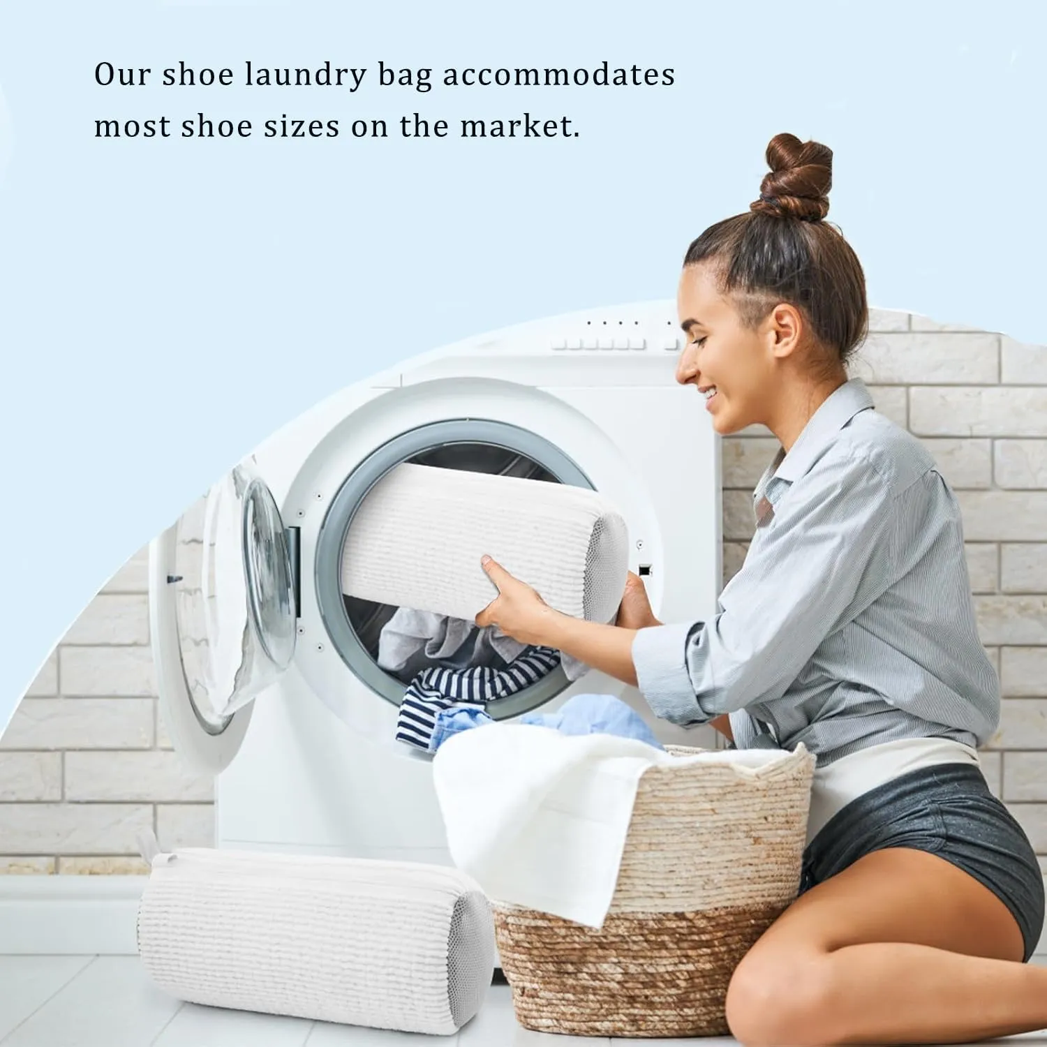 Shoe Laundry Bags for Washing Machine, 2 Pcs Shoe Washing Bag, Laundry Shoe Bag for Washer and Dryer, Reusable Shoe Washing Bags Shoe Washing Machine Bag (White-2Pcs)
