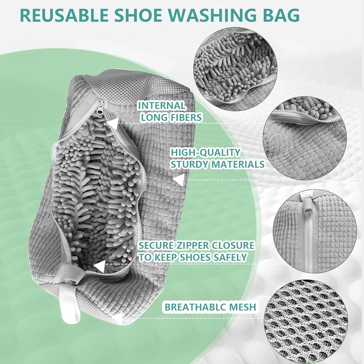 Shoe Washing Machine Bag,Laundry Shoe Bag for Washer and Dryer Shoe Wash Bag Reusable Shoe Bags for Washing Machine(2 pcs Grey)