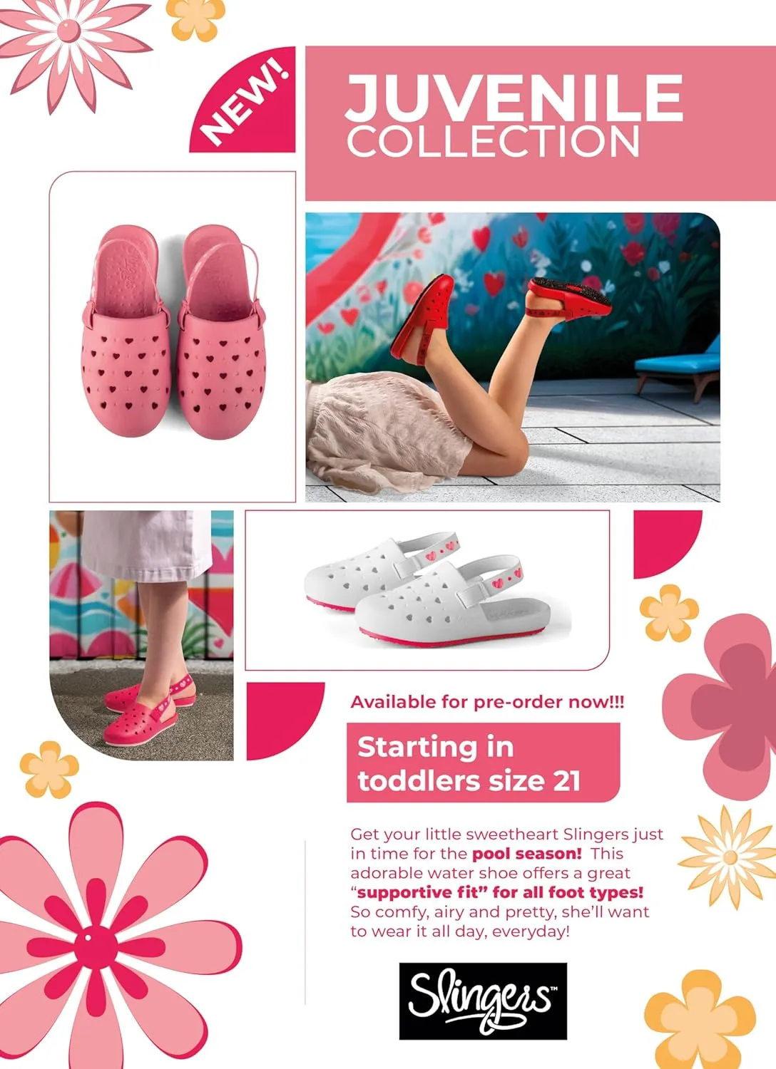 Slingers Slingback water shoe for kids - Back elastic strap style sandal - foam pool shoe