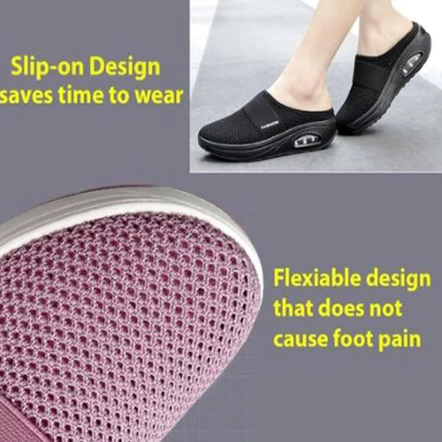 Slip On Mules for Womens Breathable Mesh Walking Mules Sneakers Slip-On Open Back Mule Outdoor Casual Non Slip Orthopedic Sneakers with Arch Support Comfy Slippers Slides Closed Toe