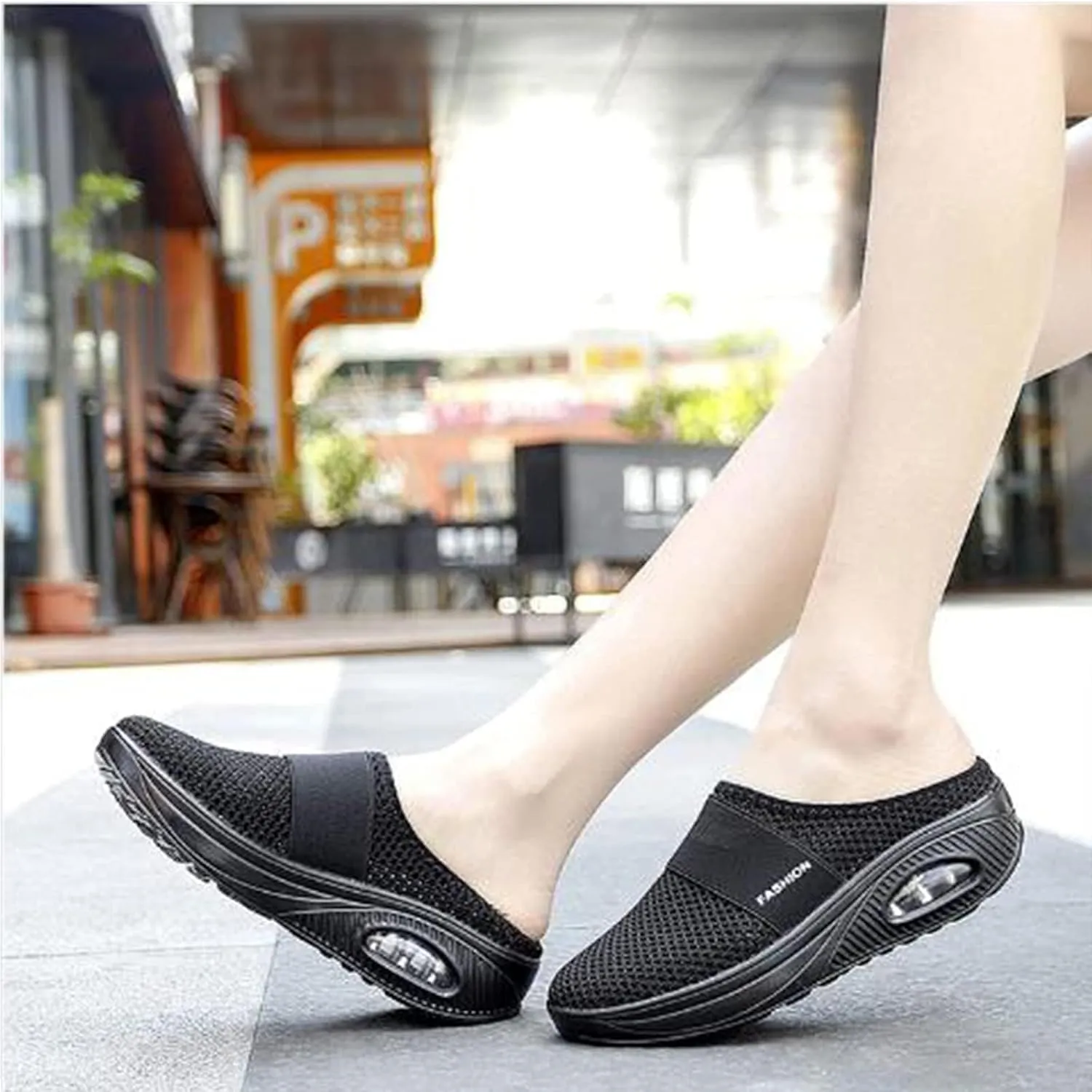 Slip On Mules for Womens Breathable Mesh Walking Mules Sneakers Slip-On Open Back Mule Outdoor Casual Non Slip Orthopedic Sneakers with Arch Support Comfy Slippers Slides Closed Toe