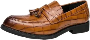 Slip Resistant Comfortable Lightweight Men's Loafers Shoes Pointed Toe Block Pattern with Tassel Loafer