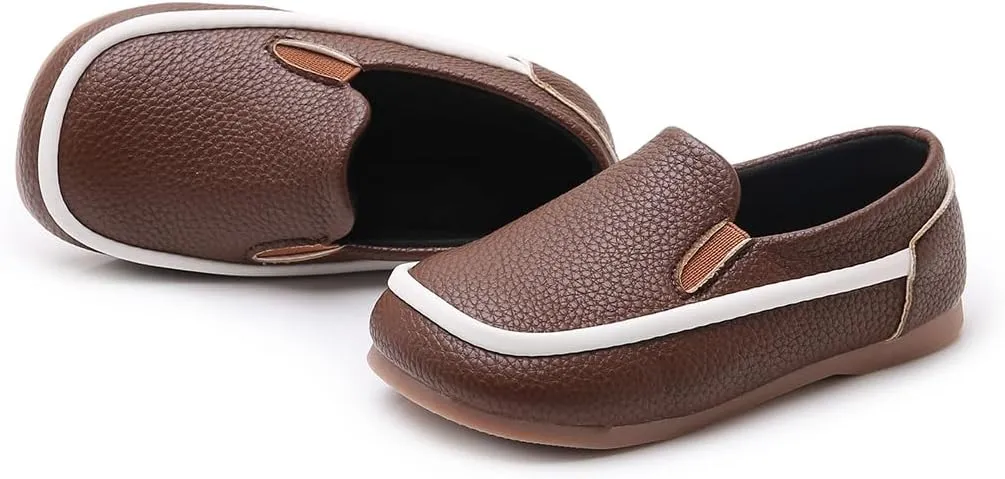 SOFMUO Toddler Boys Girls Loafers Slip On Little Kids Oxford Dress Flats Casual Boat Shoes School Uniform Moccasin Daily Walking Shoes