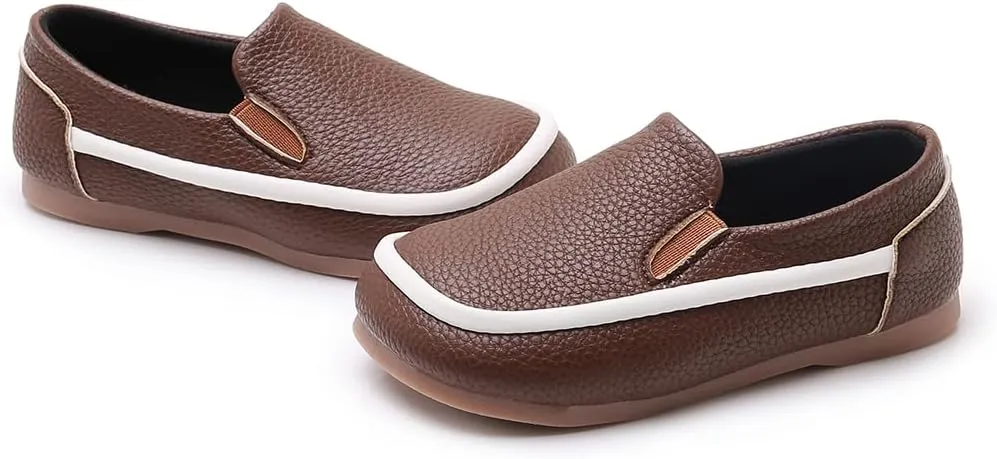 SOFMUO Toddler Boys Girls Loafers Slip On Little Kids Oxford Dress Flats Casual Boat Shoes School Uniform Moccasin Daily Walking Shoes