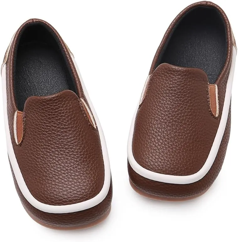 SOFMUO Toddler Boys Girls Loafers Slip On Little Kids Oxford Dress Flats Casual Boat Shoes School Uniform Moccasin Daily Walking Shoes