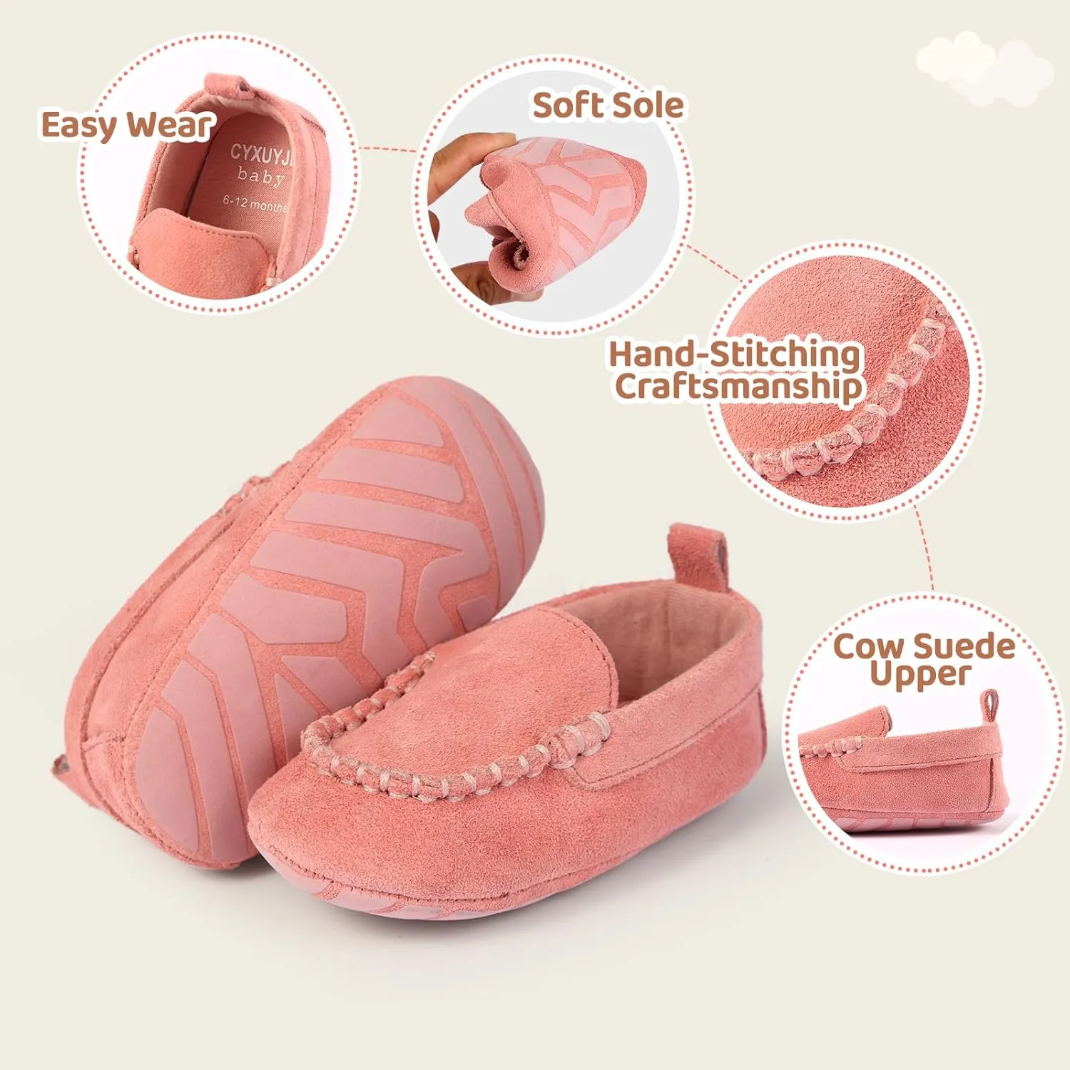 Soft Sole Baby Loafers Boys Girls Suede Leather First Walking Shoes Infant Baby Dress shoes 3-18 Months