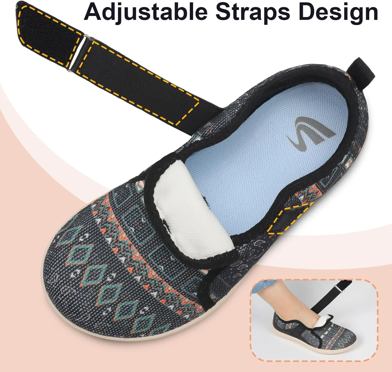 Spesoul Wide Womens Walking Shoes Adjustable Diabetic Shoes Breathable Zero Drop Barefoot Shoe Neuropathy Edema Nursing Shoe Wide Width Sneakers