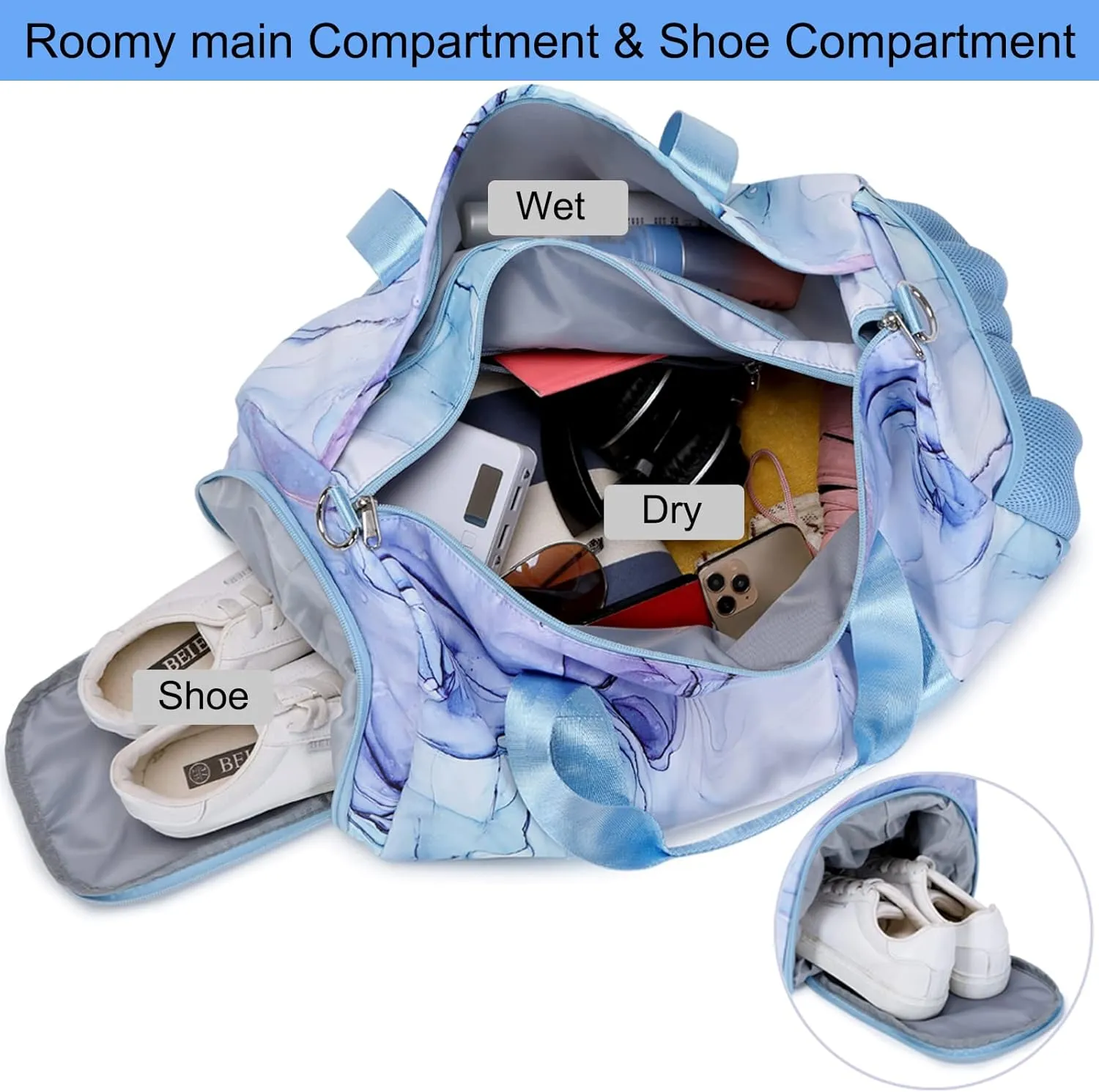 Sports Duffel for Girls Dance Bag Girls Duffle Weekender Bags Teen Gym Travel Ballet Bag with Shoe Compartments