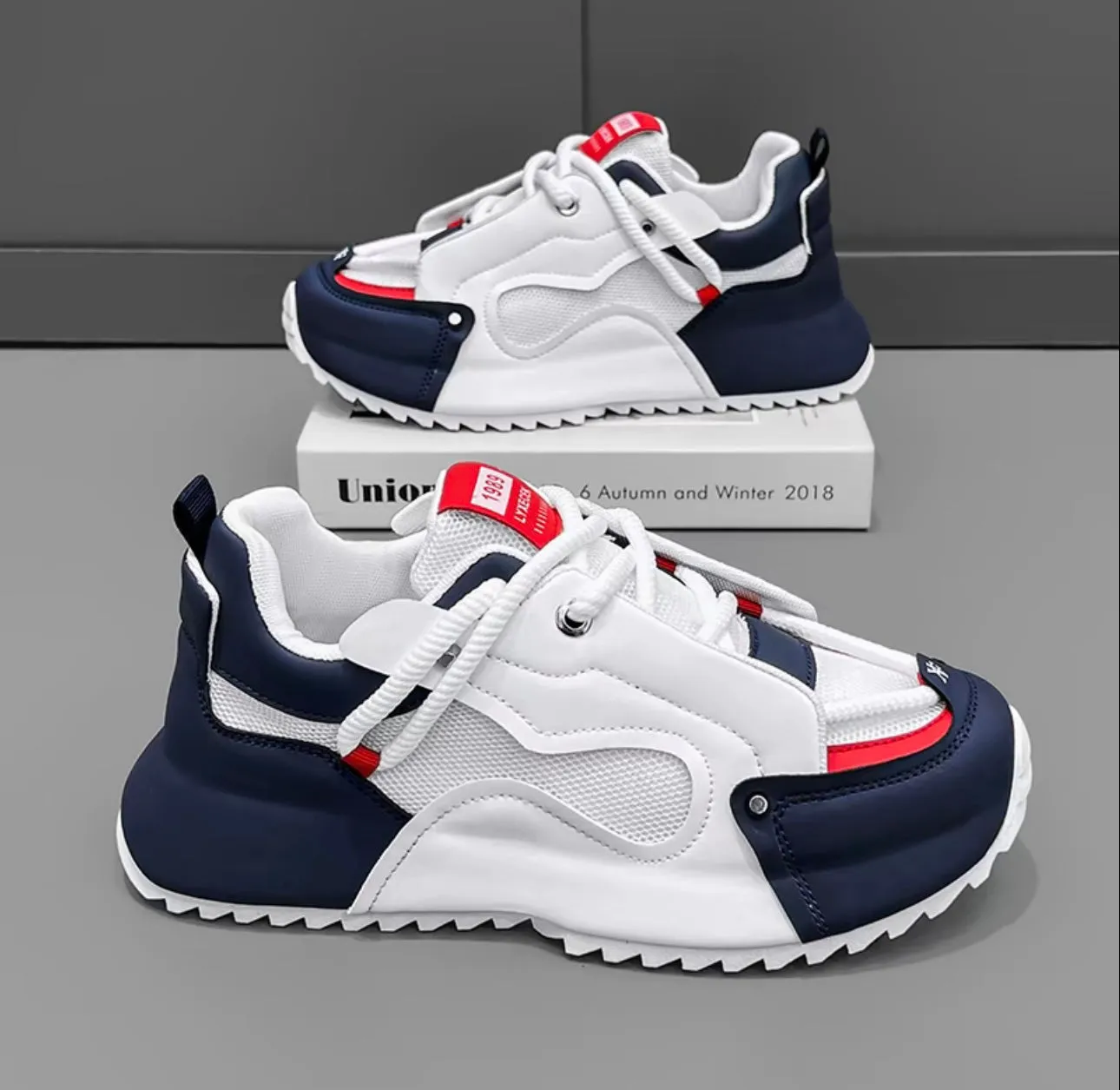 Sporty shoe Men's fashionable skateboarding shoes, casual, breathable, lightweight, comfortable, sports shoes, thick soled, wear-resistant, anti slip, sweat proof, fitness training shoes