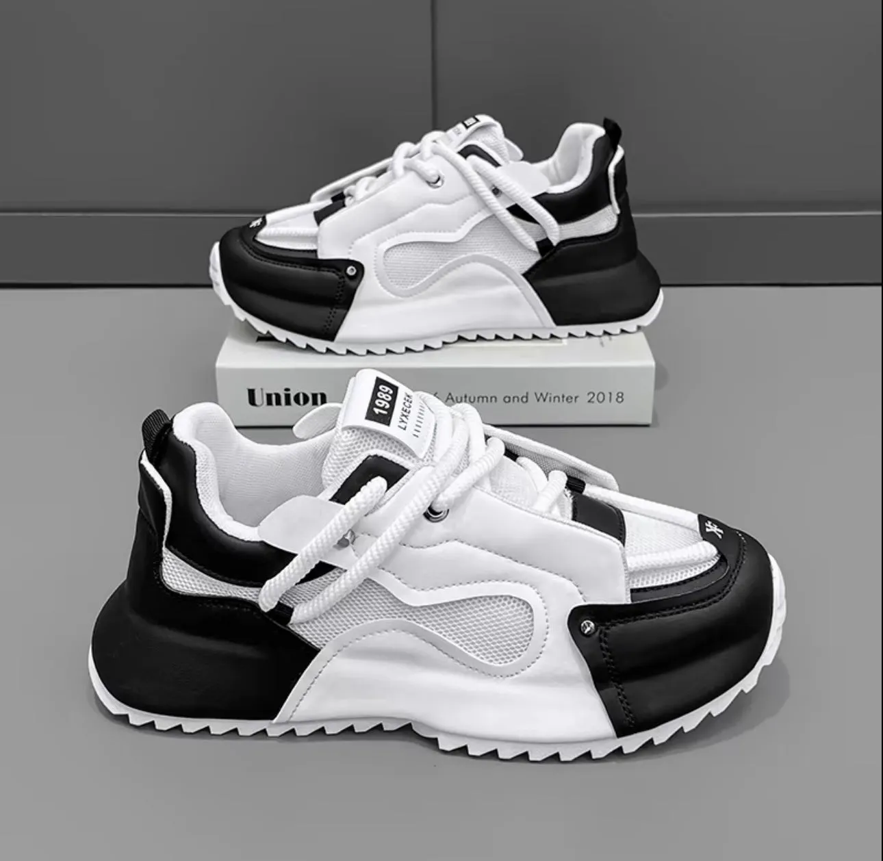Sporty shoe Men's fashionable skateboarding shoes, casual, breathable, lightweight, comfortable, sports shoes, thick soled, wear-resistant, anti slip, sweat proof, fitness training shoes